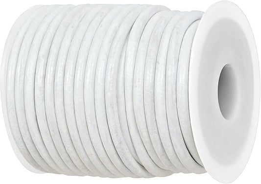 GENIQUE Real/Genuine Round Leather String Cord for Necklace, Bracelets, Jewellery, Braiding (3mm, White)