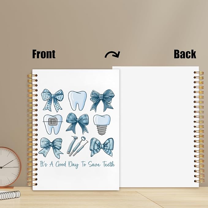 Blue Coquette Bow Dentist Notebook, Dental Gifts for Coworkers Journal, Dental Hygienist Gifts Spiral Notebook Journal for Note Taking, Dentist Office Supplies, 5.5x8.3 Inch
