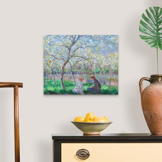 CANVAS ON DEMAND Springtime, 1886 Canvas Wall Art Print by Claude Monet, Classic, Impressionism, Home Decor, Reading, Spring Artwork,20" x16in