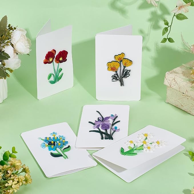 WEBEEDY 20 Sets Flower Card Making Kit Paper Quilling Kit with Instruction for Adult Beginner 5 Styles 3D Greeting Card Handmade Tulips Lilies Iris Lilacs Cards for Christmas Birthday Wedding Decor