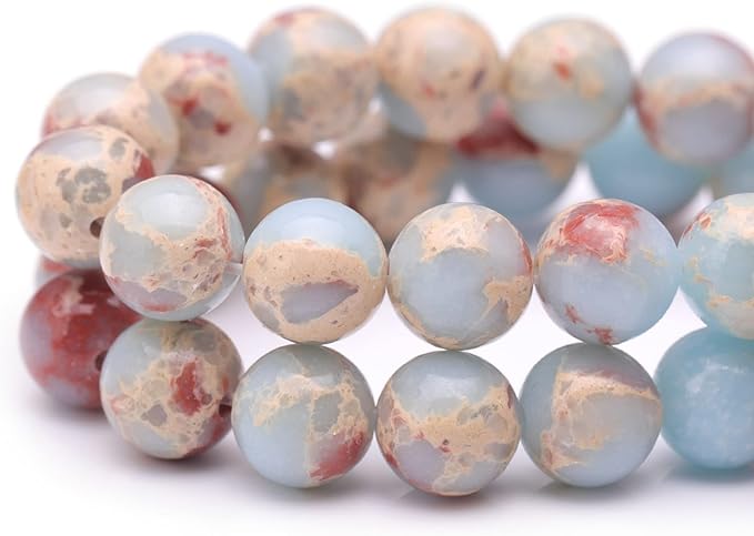 Youngbling Natural Gemstone Beads for Jewelry Making,8mm Sky Blue Jasper Polished Round Smooth Stone Beads for Bracelet Necklace 15 Inch(Sky Blue Jasper,8mm)