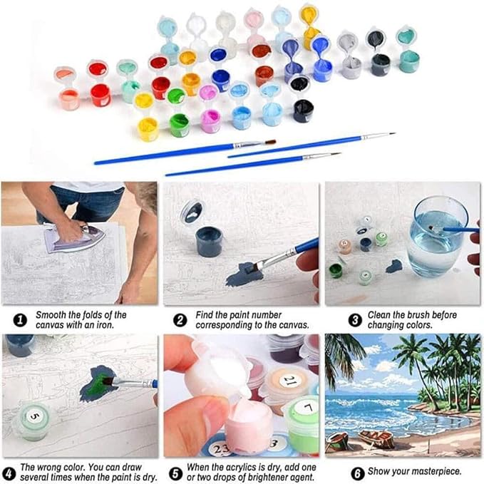 Clendo 6 Packs Paint by Numbers Kit for Adults, DIY Fruit Adult's Paint by Numbers on Canvas, Easy Acrylic Watercolor Oil Painting by Number Without Frame(8x12 in)
