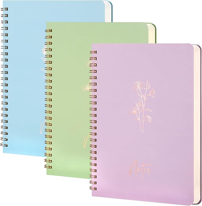3 Pcs Spiral Notebooks For Women - Aesthetic College Ruled Journal/Notebook with Large Pockets & 7mm 60 Sheets Lined Pages - for School and Office Supplies（A5, 5.7" x 8.3"）