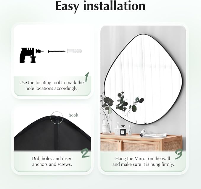 Irregular Wall Mirror Matel Matte Black Framed Wall Mirror for Living Room Bedroom Bathroom Entryway Wall Decor 32.0" L x 31.5" W ELE-002B