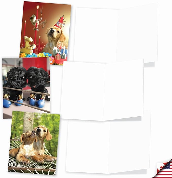 The Best Card Company - 10 Blank Dog Greeting Cards for All Occasions (4 x 5.12 Inch) - Puppy Love M6546OCB