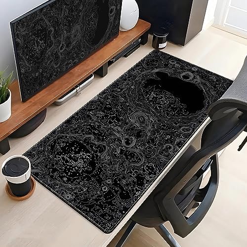Dimensional Black Topographic Desk Mat Gaming Desk Pad Large Gaming Mouse Pad Desk Accessories Desk Mat Extended Mousepad 31.5 x 15.7 in, with Anti-Slip Stitched Edges Long Computer Keyboard Mouse Mat - Image 4