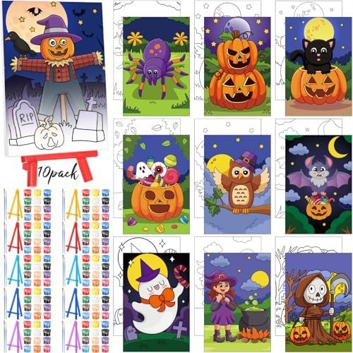 Blosssound 10 Set Halloween Pre Printed Canvas for Painting 5x7" by Blosssound