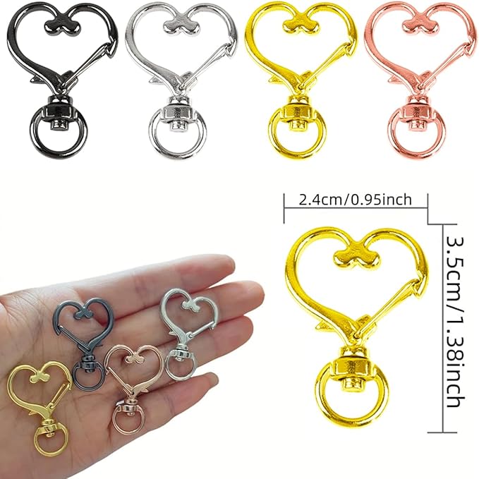 50Pcs Heart-Shaped Swivel Snap Hooks, Metal Spring Snap Keychains Heart Clips Trigger Keychain Hook Lobster Clasps Bulk for Lanyard Hanging Jewelry Making Charms DIY Crafts Supplies (Gold)