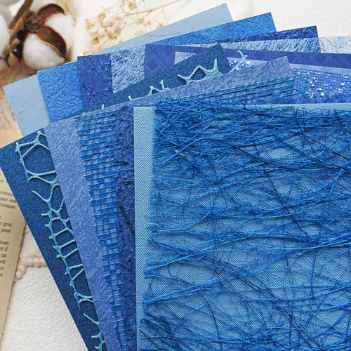 15-Piece Textured Scrapbook Paper & Mesh Fabric Set, A5 Blue Sheets by Unknown