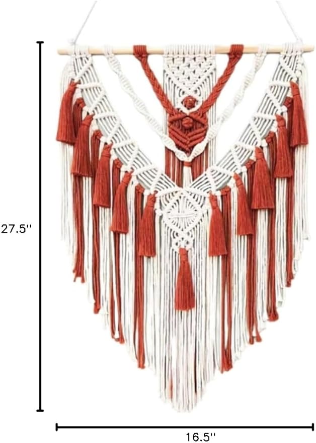 HARWAVE Macrame Wall Hanging, Handmade Boho Woven Wall Hanging with Tassel, Wall Decor for Bedroom Living Room Nursery Apartment (Purplish Red)