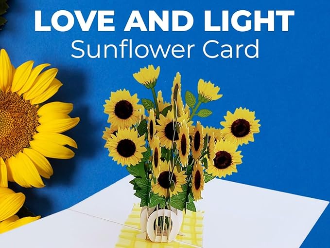 iGifts And Cards Sunflower Bouquet in Vase 3D Pop-Up Card – Positivity, Encouragement, Get Well Gift – Cheerful Handmade Surprise for Birthday, Spiritual Awakening, or Miss You – 5x7 Floral Greeting