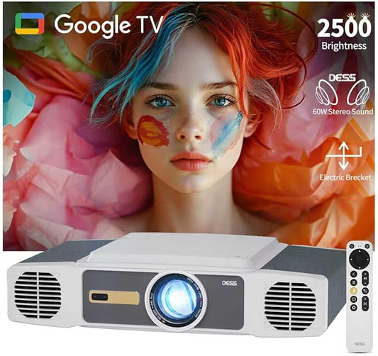 Dess C5 Enterprise GTV Projector,4K Projector With Wifi6 And Bluetooth,Home Theater projector,2500 Brightness,Built in Electric Bracket, Stereo Surround Sound,300''IMAX-Enhanced Quality