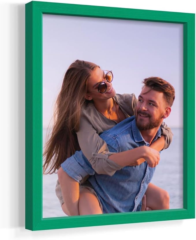 Renditions Gallery Set of 9, 8X10 Custom Photo Prints with Real Wood Picture Frames. Create Personalized Photos with Peel & Stick Photo Frames. Green Frame