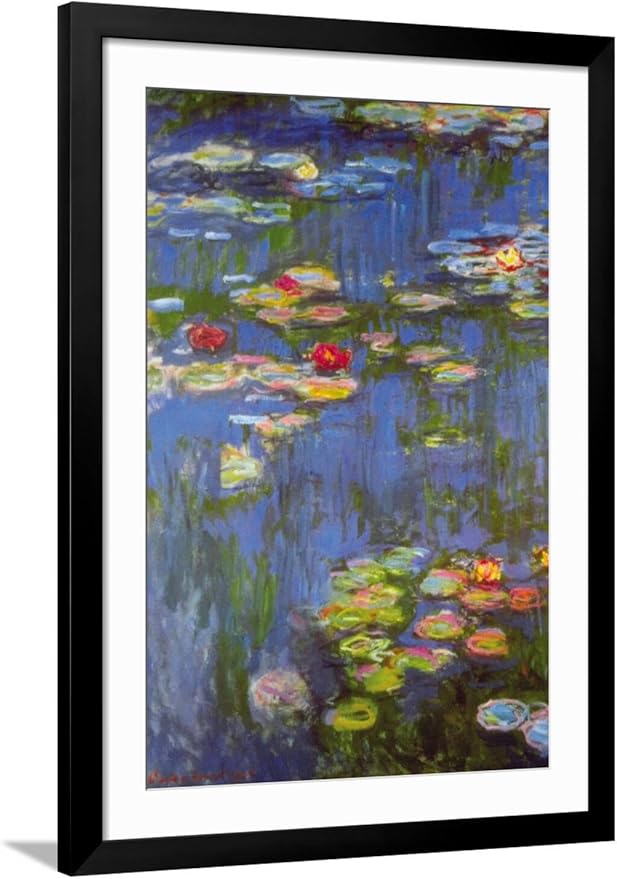 ART.COM Wall Art Print Water Lilies No. 3 on Black Frame by Claude Monet, 32" x 44"