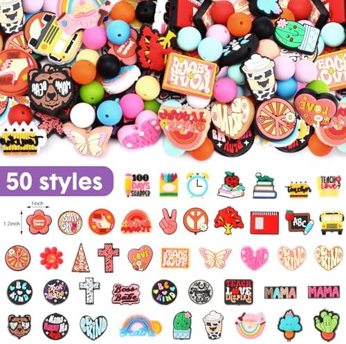 Humyoun 122 Pcs Beadable Pen DIY Kit with Silicone Beads, Bright Style - Image 3