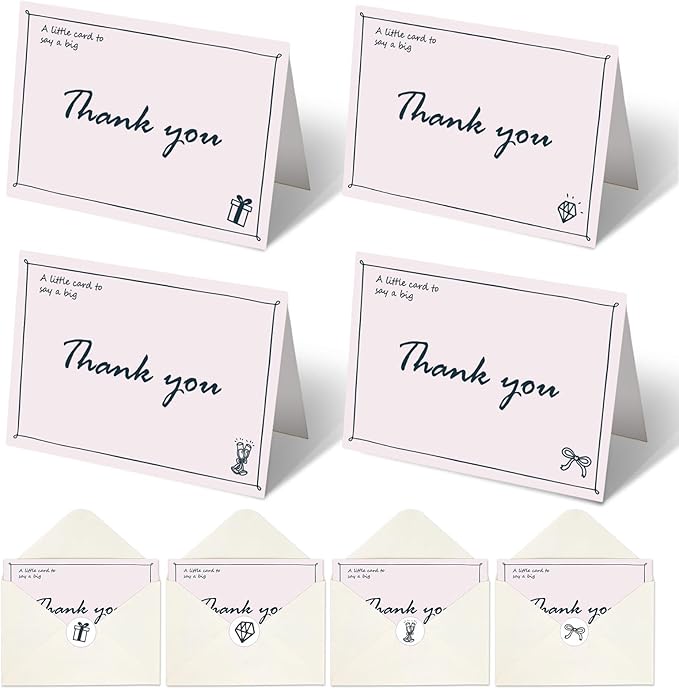 32 Pack Thank You Cards with Envelopes and Sealing Stickers, 4x6 Inch Blank Notes, Hand Painted Designs, 300gsm Premium Cardstock, Bulk Cards for Wedding, Graduation, Baby Shower, Anniversaries