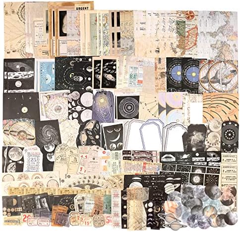 Draupnir 200pcs Vintage Junk Journal Supplies,Scrapbook Supplies Scrapbooking Paper and Stickers Ephemera For Art Aesthetic Journaling Kit Collage(Celestial) by Draupnir