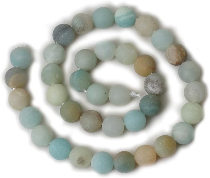 35PCS 10mm Natural Colorful Frosted Amazonite Gemstone Round Loose Beads Stone Beads for Jewelry Making DIY 1 Strand 15"
