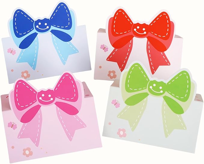 100pcs cute Mini Bow Blank greeting cards, small blank Note Cards, Folded 3.5 x 2 inch, 4 colors design for gifts,messages