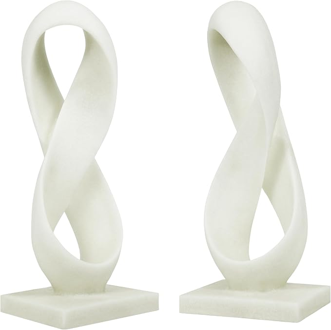 SIMON'S SHOP Modern Abstract Sculpture, 14.5'' Tall Minimalist Figure Eight Tabletop Decor, Hand-Painted Resin Statue for Home or Office, White