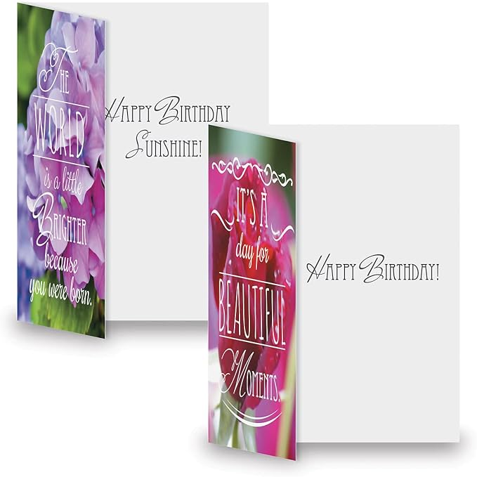 Current Floral Birthday Greeting Cards Value Pack - Set of 20, 10 Unique Designs, Large 5 x 7 Inch Cards, Sentiments Inside, Envelopes Included