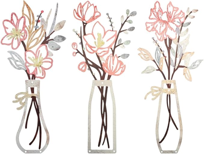 Bochino 3 PCS Metal Flowers Wall Arts, Rustic Farmhouse Decor Minimalist Flower Wall Decors for Living Room Bathroom Bedroom Dining Room Kitchen, Perfect Housewarming Gifts (G-Beige Pink)