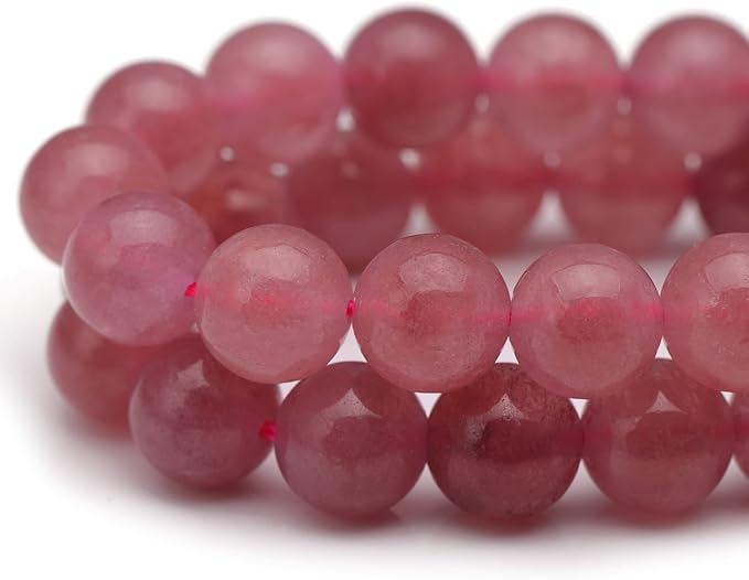 Youngbling Natural Crystal Beads for Jewelry Making,8mm Strawberry Quartz Polished Round Smooth Stone Beads for Bracelet Necklace 15 Inch