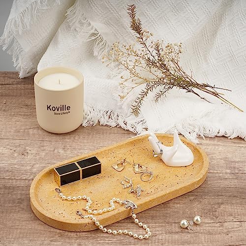Koville Turkish Natural Travertine Decorative Marble Tray - 12"x6" Wabi Sabi Home Countertop Organizer, Catchall Tray for Perfume, Candles, Jewelry - Image 5
