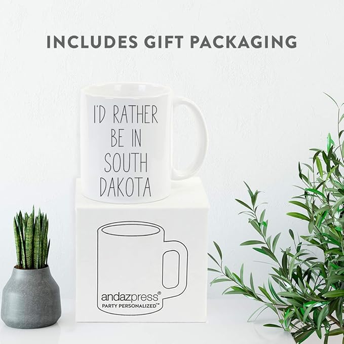 Andaz Press U.S. State 11oz. Coffee Mug Gift, I'd Rather Be in South Dakota, 1-Pack, Long Distance College Going Away Study Abroad Birthday Christmas Gifts