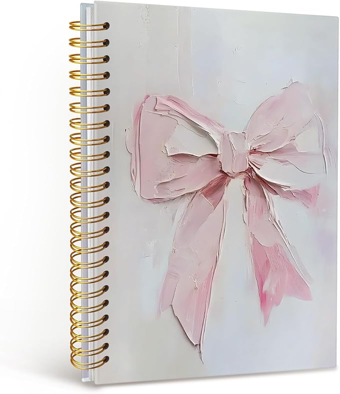 MOFUYU Journal for Women,Coquette Pink Bow Spiral Journal Notebook,Cute Notebooks for Women,Pink School Supplies Hardcover Spiral Notebook 5.5x8.3 Inch