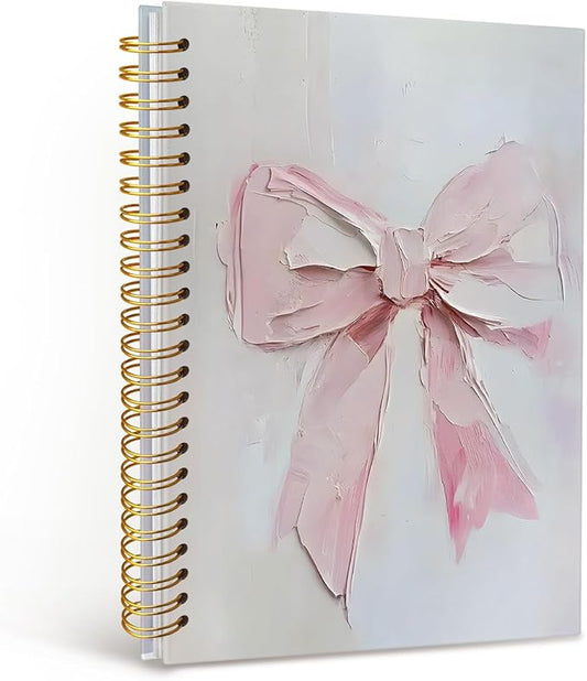 MOFUYU Journal for Women,Coquette Pink Bow Spiral Journal Notebook,Cute Notebooks for Women,Pink School Supplies Hardcover Spiral Notebook 5.5x8.3 Inch