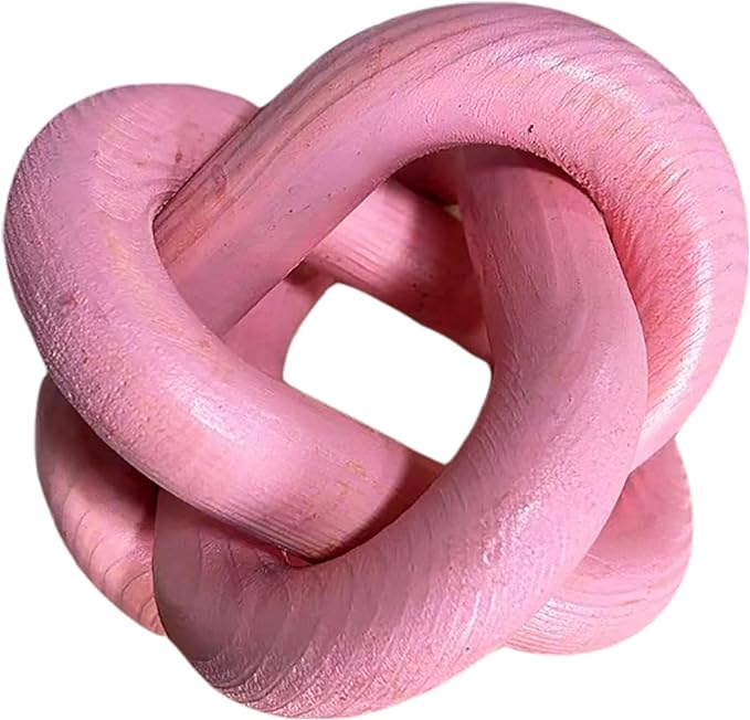 GUDAGUU Wood Knot Decor -Coffee Table Decor Shelf Decor Table Books Hand Carved Home Decoration Boho Country Rustic Modern Shabby Chic Style Decor 3 Link Wooden Knot Chain Link Decor (Pink)