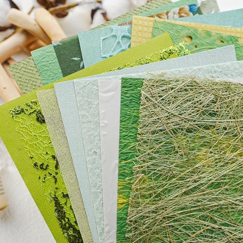 15-Piece Textured Scrapbook Paper & Mesh Fabric Set, Green A5 Sheets by Unknown