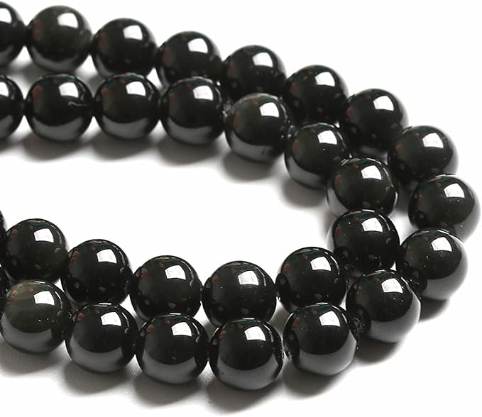 10MM 38PCS Natural Stone Black Obsidian Gemstone Loose Beads for Jewelry Making DIY Bracelet 1 Strand