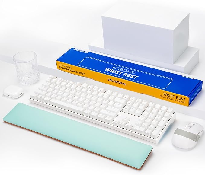 COLORCORAL Wrist Rest for Computer Keyboard Durable Leather Wrist Support with Memory Foam Ergonomic Wooden Arm Rest Wrist Pad for Typing Pain Relief Comfort for Office, Gaming