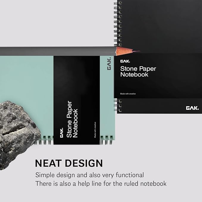 GAK. Stone Paper Notebook | No Lines Spiral Notebook Waterproof Sheet Aesthetic Journal for Note Taking | Notebooks for Work & Aesthetic School Supplies | Large Size, White (7.2”x10.1”, 50 sheets)
