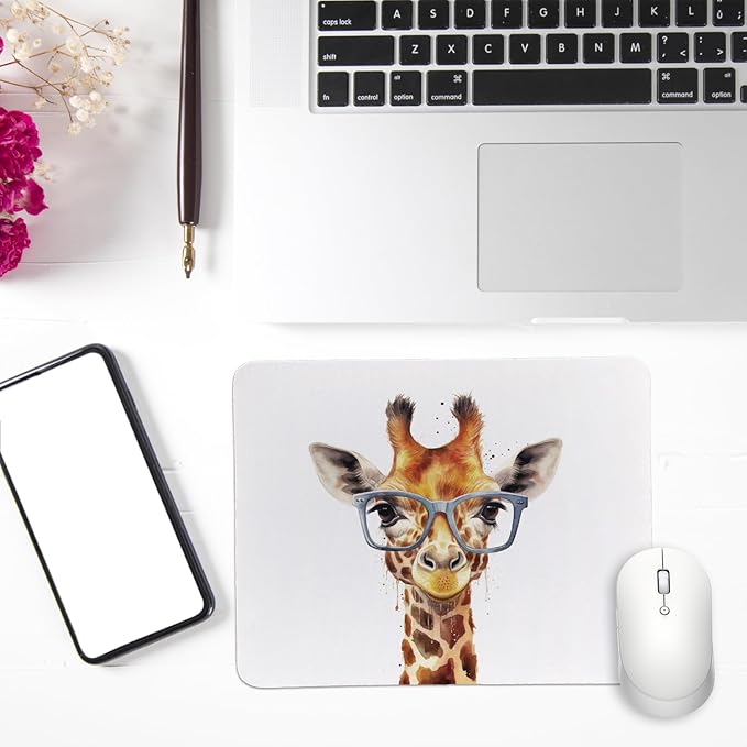 Rusenbao Giraffe Mouse Pad for Desk, Giraffe Gifts for Women, Small Mouse Pads for Desk, Non-Slip Rubber Base Mouse Pads for Wireless Mouse, Computers, Laptop, Office, 9.5x7.9 Inch