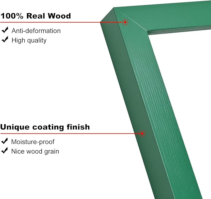 KINLINK 5x7 Picture Frame Green, Solid Wood Frames with Acrylic Plexiglass for 3.5x5/4x6 with Mat or 5x7 without Mat, Tabletop and Wall Display Photo Frame, Set of 4