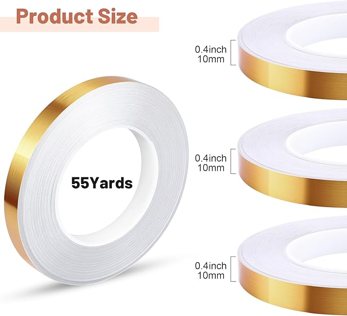Zonon 3 Rolls 0.2" 0.4" 0.6" Gold Washi Tape 54.7 Yard Solid Foil Self Adhesive Polyester Film Metallic Tape for Detailing Graphic Arts for Crafts Walls Cars and Boats Trim(0.4'')