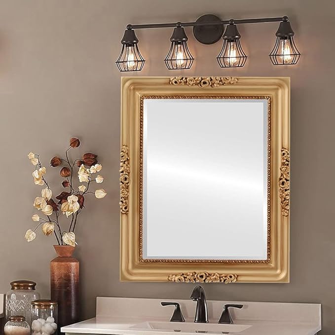OVALCREST Rectangle Beveled Wall Mirror for Home Decor - Versailles Style - Gold Paint - 16x20 Outside Dimensions