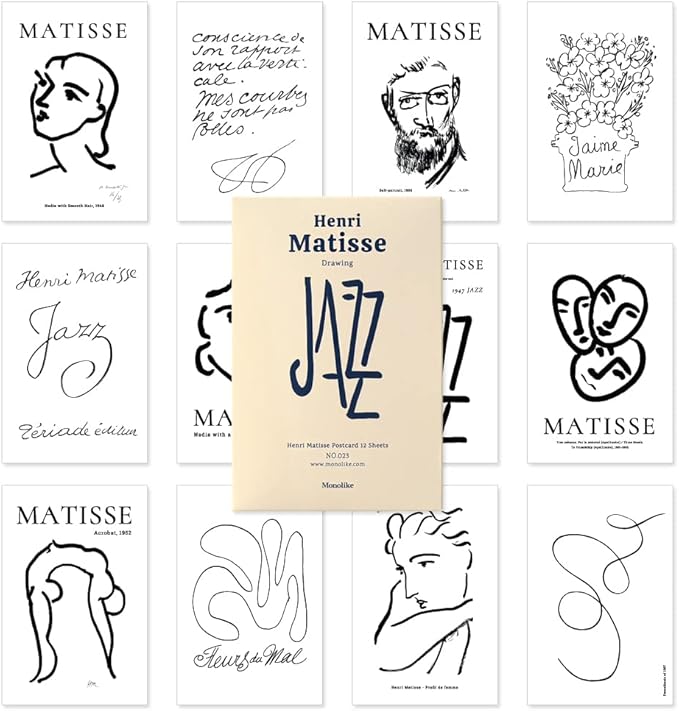 Monolike Henri Matisse Drawing Single card - mix 12 pack, It consists of 12 famous paintings by Henri Matisse.