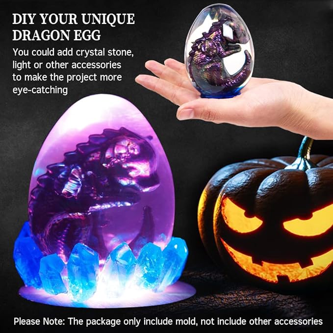 3D Dragon Egg Resin Molds Silicone, Dragon Silicone Mold Set for Epoxy Resin Casting, Ornament Keychain Cute Mold, DIY Resin Candle Concrete Cement Polymer Clay Craft