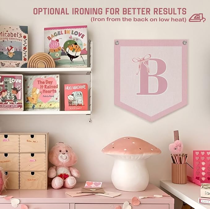 Lacama Initial Personalized Preppy Banner, Baby Shower Decor Girl Nursery Decor, Coquette Pink Bow Teen Girl Gifts, Vintage Room Toddler Room Bedroom Playroom Front Door Birthday Gift(B)