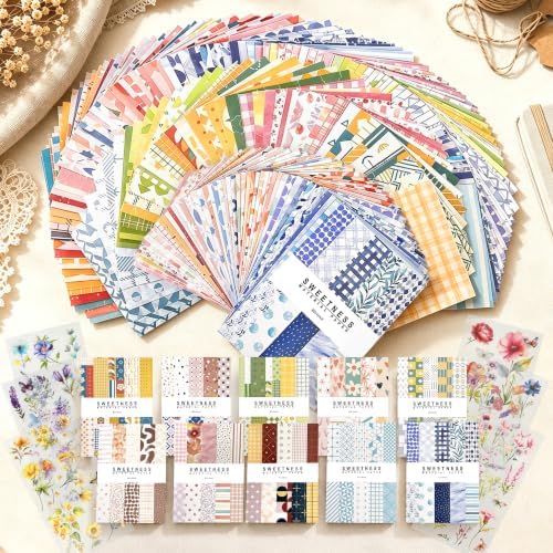 500 Sheets Scrapbook Paper, Junk Journal Supplies + 84 PET Floral Stickers by Unknown