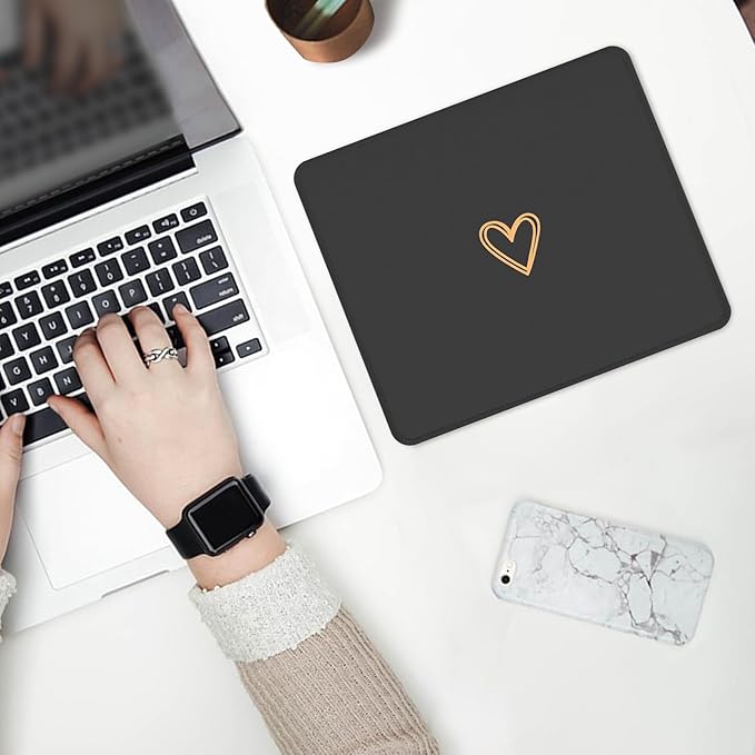 Seorsok Square Aesthetic Cute Heart Mouse Pad,Office Home Personalized Mouse Mat Design,Waterproof Funny Mousepad,Non-Slip Rubber Base Computer Mouse Pads for Wireless Mouse,Black