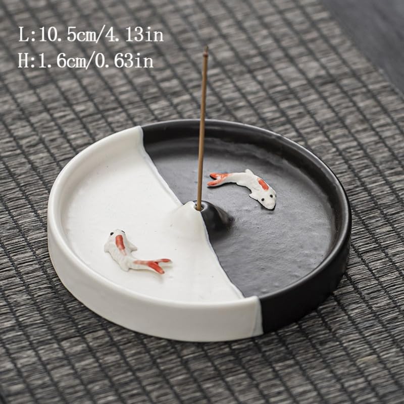 Incense Holder Modern Minimalist Circular Incense Stick Burner for Cones or Sticks for Yoga & Meditation, Enhance Atmosphere,Ceramic Ash Catcher Orange and White Banded Small Fish - Image 5