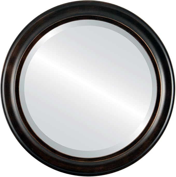 OVALCREST Round Beveled Wall Mirror for Home Decor - Messina Style - Rubbed Bronze - 21x21 Outside Dimensions
