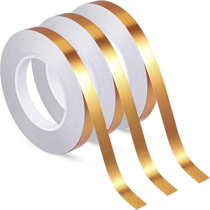 Zonon 3 Rolls 0.2" 0.4" 0.6" Gold Washi Tape 54.7 Yard Solid Foil Self Adhesive Polyester Film Metallic Tape for Detailing Graphic Arts for Crafts Walls Cars and Boats Trim(0.4'')