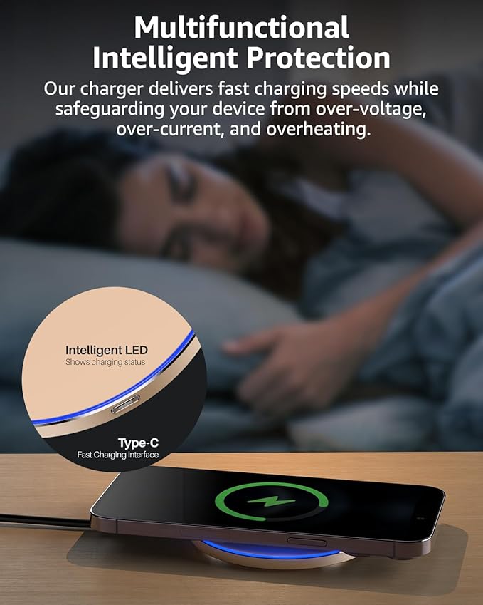 TOZO 2025 W1 New Anti-Slip Wireless Charger 15W Max Fast Wireless Charging Pad Compatible with iPhone 17/16/16 Plus/16 Pro Max /15/14/13/SE Series, Samsung Galaxy S25/S24/S23 Series, Matte Champagne
