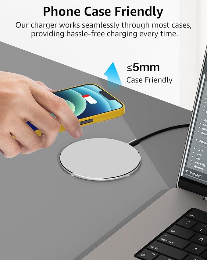 TOZO 2025 New Anti-Slip Wireless Charger 15W Max Fast Wireless Charging Pad Compatible with iPhone 17/16/16 Plus/16 Pro Max /15/14/13/SE Series, Samsung Galaxy S25/S24/S23 Series, Silver